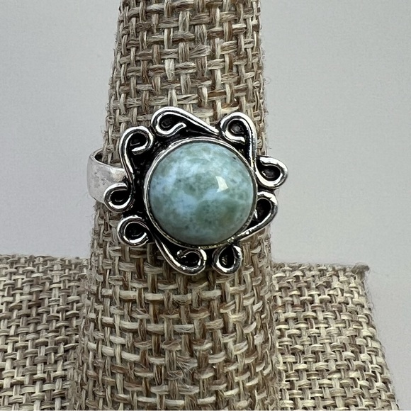 New Larimar Stone Silver Overlay Ring Size 6.25 - Picture 2 of 9